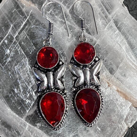 Faceted Garnet Butterfly Earrings Crystal Stone Jewelry - Picture 5 of 6